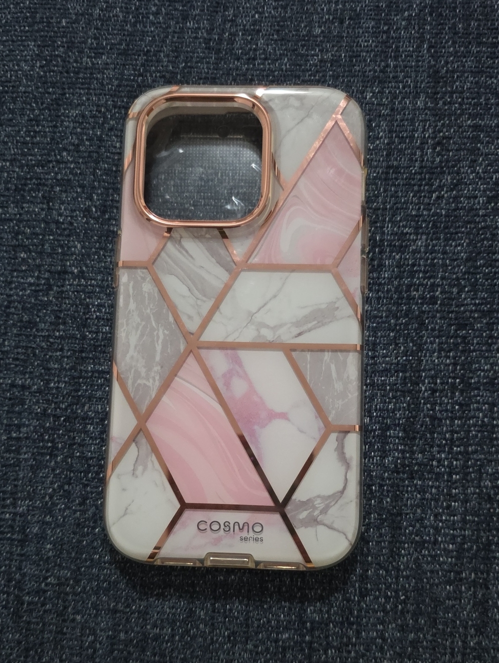 Pink Marble Geometric IPhone 13 Case with Rose Gold Trim
